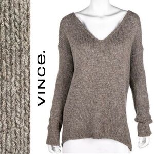 Vince Linen Wool Rolled Trim Slub Knit Sweater